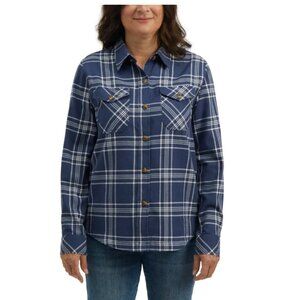 Frank And Oak Organic Cotton Flannel Shirt XL Navy Blue White Plaid Gorpcore